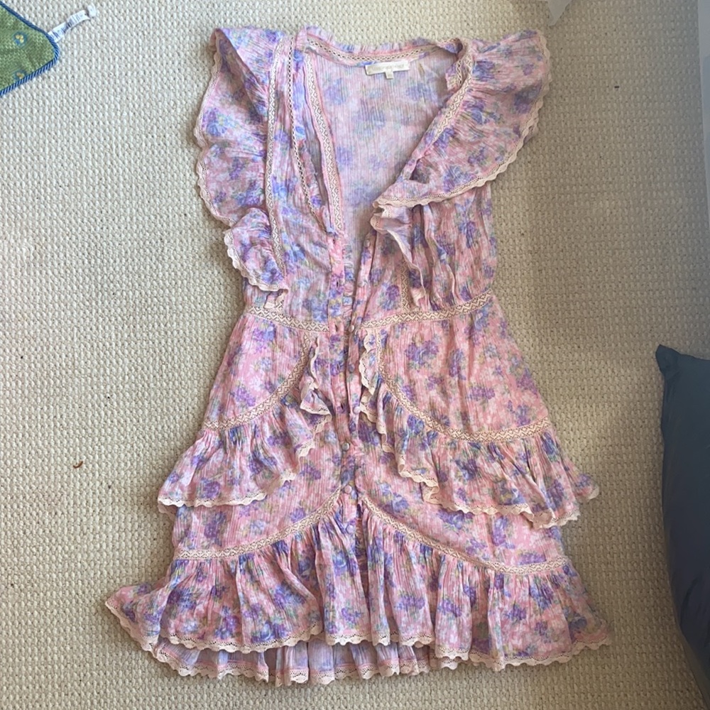 LoveShackFancy India Floral Ruffled Mini Dress XS